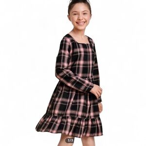 The Children's Place Girls Plaid Twill Tiered Dress Size 14 Cotton/Polyester